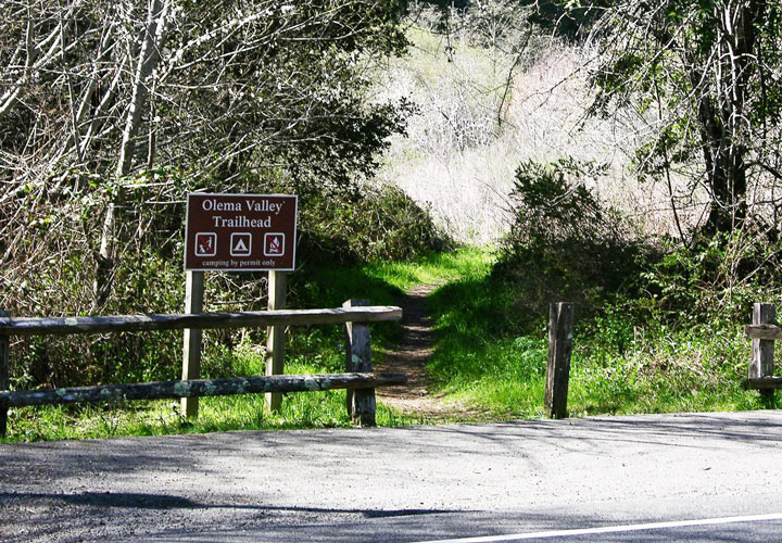 Hikes near Point Reyes Station - view of the Olema Valley trailhead. 